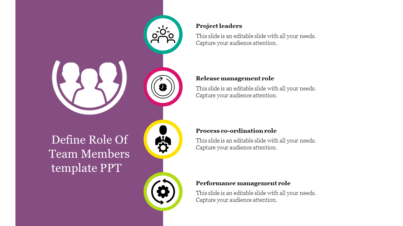 Define Role Of Team Members template PPT  